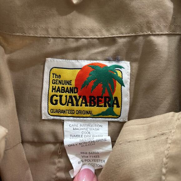 Haband Guayabera Men XL Brown Full Zip Floral Embroider Tropical Caribbean Shirt - Picture 4 of 7